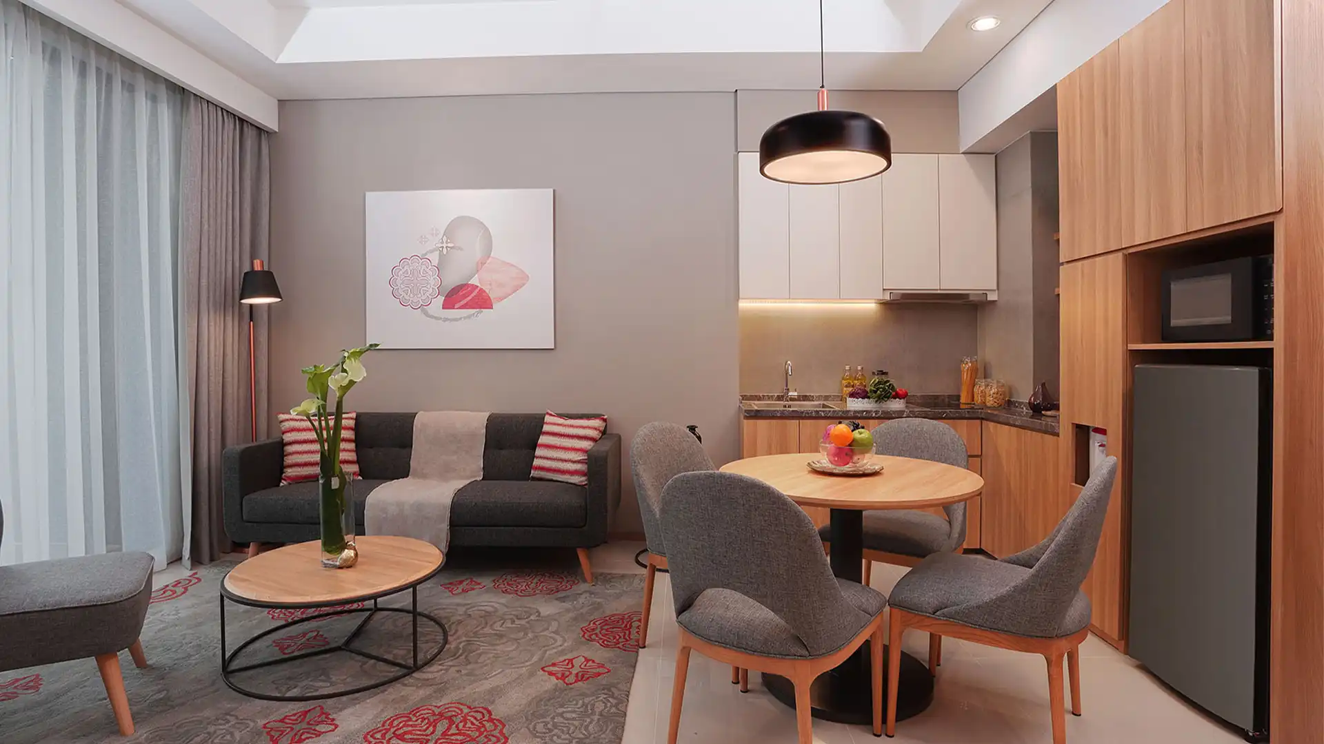 Citadines-1BR-Dining, living, and kitchen area Citadines Gatot Subroto – Comfortable 1BR Serviced Apartment