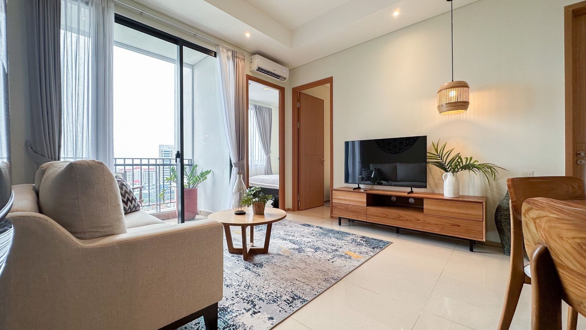 Samara Suites-2BR-Living room interior furniture Walkable LRT Access at Samara Suites